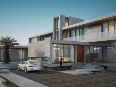 Modern Luxury Villa Concrete villa modern mansion Low-poly 3D model
