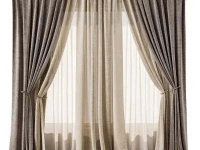 Linen and Sheer Curtain Set 69 3D model