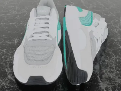 Puma 3D Shoes - White - Blue - MERCEDES SERIES Low-poly 3D model