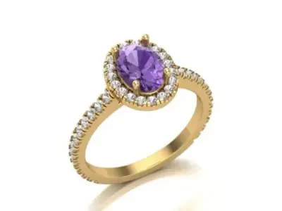 Oval Center Stone Halo Ring with Diamond Shank 3D print model