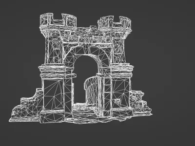 Ruined Medieval Gatehouse with Wooden Gate 3D model