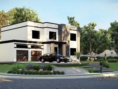 4 Bedroom Family house plan Low-poly 3D model