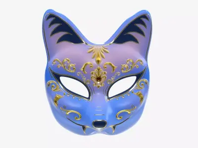 Half-face kitsune carnival mask 3D model