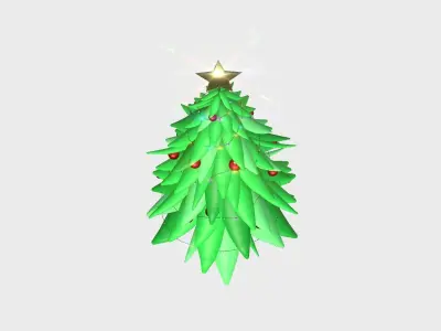 Christmas Tree 01 Green Red - Cartoon Interior Decoration Low-poly 3D model