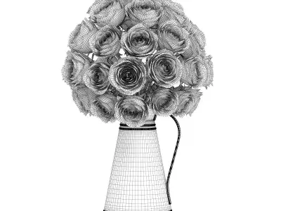 Red Roses in Metal Kettle 3D model