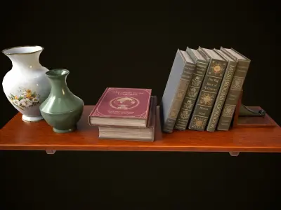 Vintage shelf with books Low-poly 3D model