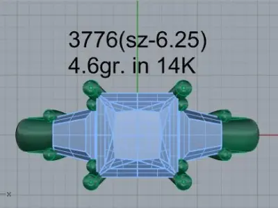 Princess Cut 3 Stone Ring 3776 3D print model