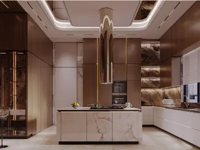 Luxury Villa Kitchen  Modern Interior  3D Model FBX MAX OBJ 3D model