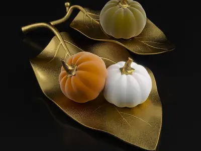 Decorative set gold leaf with pumpkin 3D model