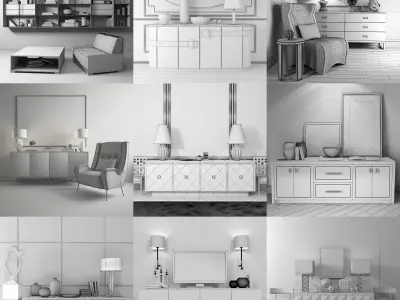 A large collection of furniture with a chest of drawers  3D model