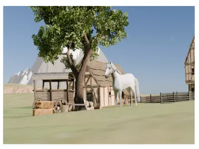White horse 3D model Low-poly 3D model
