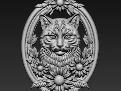 Cat Head with Sunflowers Border A88 3D print model