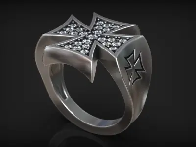 Maltese Cross Heraldic Hospitaller Luxury Diamond Ring 3D print model