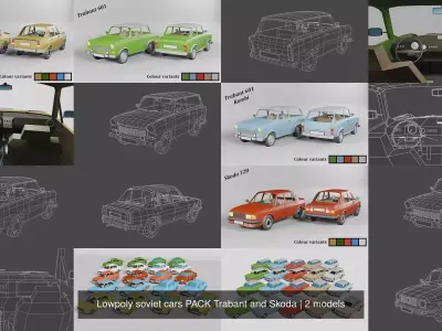 Lowpoly soviet cars PACK Trabant and Skoda