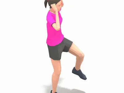 sqaat cross elbow Exercise Woman Animation Low-poly 3D model