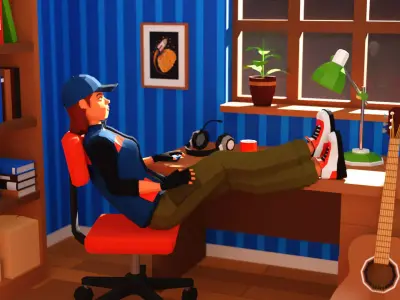 Girl in vest low-poly stylized Low-poly 3D model