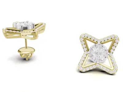 Star Diamond With Cluster Stud Earrings For Women 3D print model