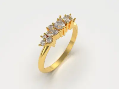 Engagement diamond ring with two marquise 3D print model