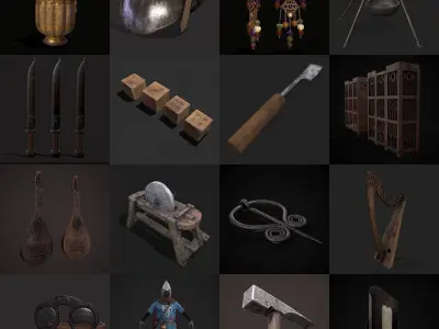 Medieval Props Collection ONE Low-poly 3D model