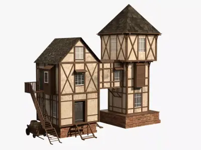 Game Ready  Medieval house Low-poly 3D model