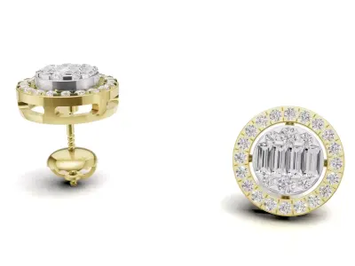 Round Diamond with Baguette Luxury Stud 3D print model