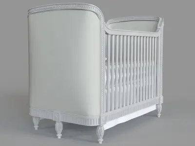 Belle Upholstered Crib Antique Grey Mist Belgian Linen Dove 3D model