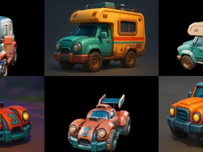 Stylized Car Advanced model bundle 1 pack 100 glb 3D model