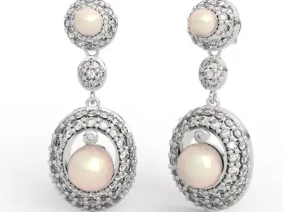 Luxury Double Pearl Diamond Drop Earrings 3D print model