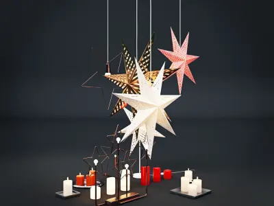 Christmas decorations IKEA set - with stars and candles lamps 3D model