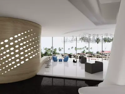 Futuristic Seaside Hotel Lobby Interior 3D model