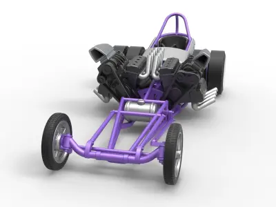 Front engine old school dragster with 2 V8 Scale 1 to 25 3D print model