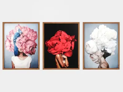 Art Frams 4- 3 Art Flower Head Woman By 3 Frams 3D model