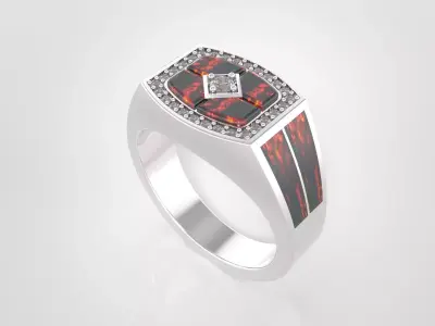 Geometric Opal Inlay Men Signet Ring - 3D Print Ready 3D print model