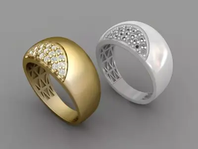 wide 3d  brilliant  gold ring 3D print model