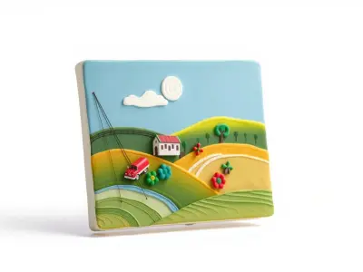 Colorful Clay Landscape Painting Interior Decor Low-poly 3D model