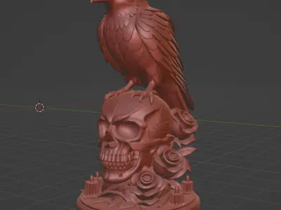 Gothic Crow on Skull Halloween and Fantasy Decoration 3D print model