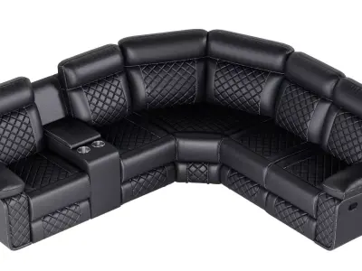 Modern Black Leather Sectional Recliner Sofa 3D Model  3D model