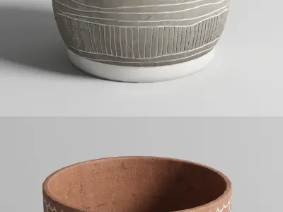 collection of earthenware and patternd concrete vases Low-poly 3D model