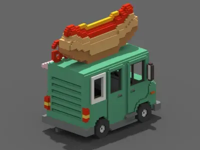 Voxel HotDog Van Low-poly 3D model