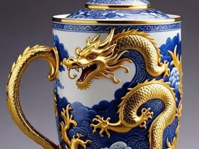 Dragon Mug 3D Model Oriental Ceramic Tea Cup Design Low-poly 3D model
