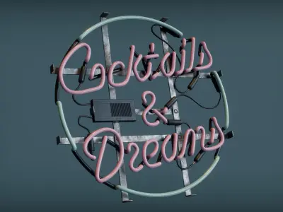 Cocktail Neon Sign Low-poly 3D model