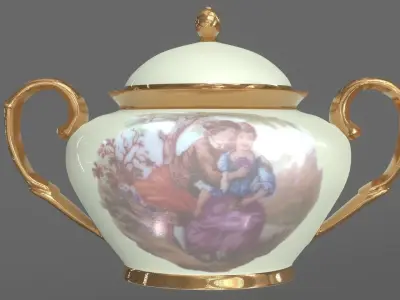 Sugar Bowl Porcelain Retro 3D Model 3D model