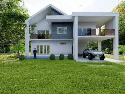 Modern House Plan  Low-poly 3D model
