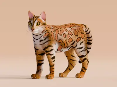 Low poly - Stylized cats - Bengal Cat Low-poly 3D model