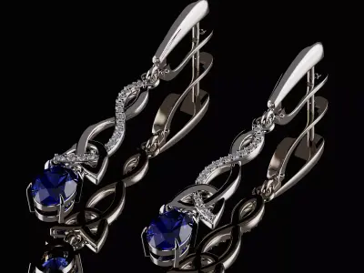 Earring Diamond and  sapphire 3D print model