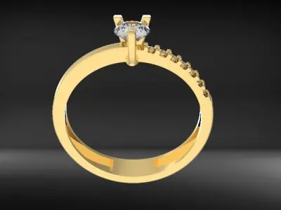 Solitaire Ring With Side Diamonds 3D print model