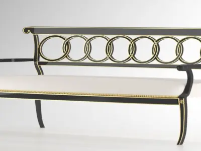 Bench gold with cushion Low-poly 3D model