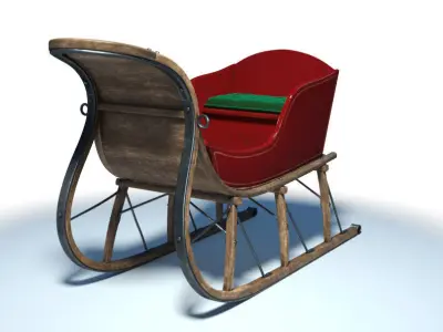 Santa Claus Wooden Sleigh 3D model