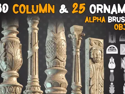 30 Columns and 25 Ornaments brush 3D Models  Tutorials  Vol 7 Low-poly 3D model
