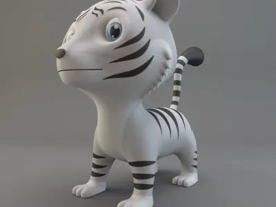 White Tiger Low-poly 3D model